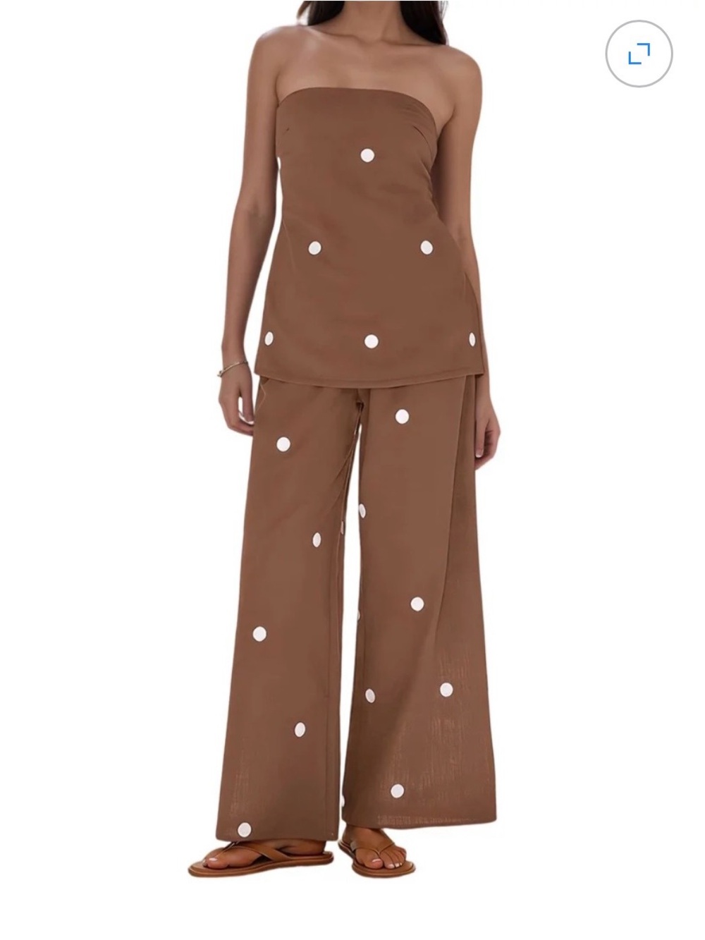 Polka Dot 2 Piece Outfit Spot Strapless Tube Top High Waist Wide Leg Pants S